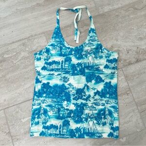 Lilly Pulitzer White Tag Vintage Blue and White Amalfi Sunny Halter Top Tank Top